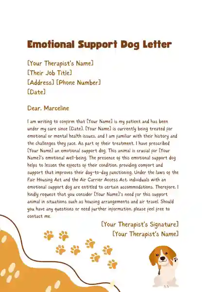 10 Free Emotional Support Dog Letter Template - Puppy Schedule